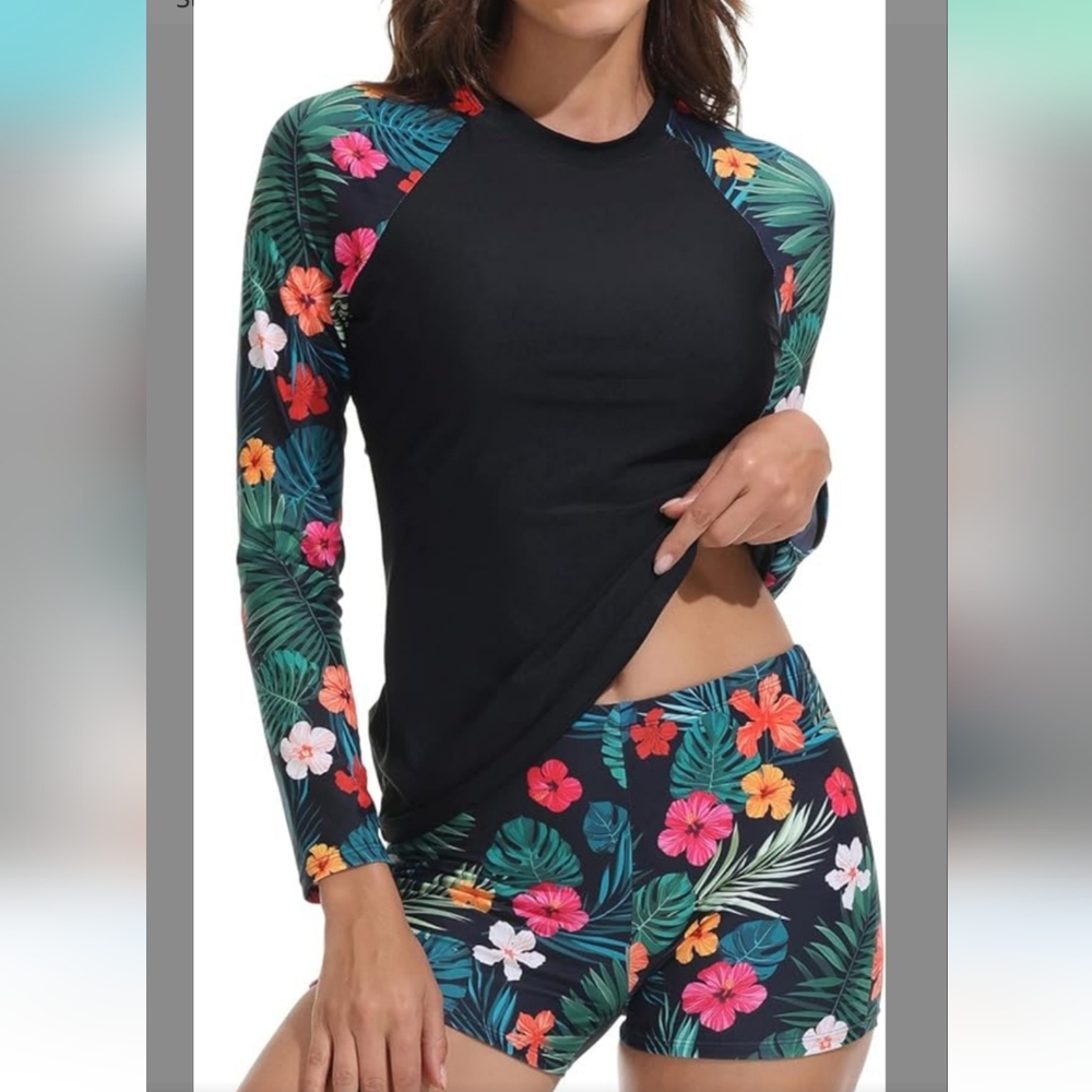 JASAMBAC, Rash Guard UV UPF 50+ Long Sleeve Surfing Two Piece Swimsuits,M